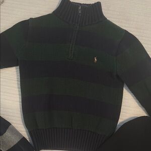 Polo by Ralph Lauren Green and Black Striped Boys Sweater